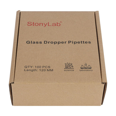StonyLab Glass Dropper Pipettes, Thick Borosilicate Glass Dropping Pipettes, 1ml Non-Graduated Liquid Transfer Pipettes