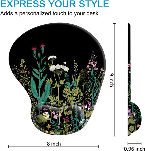 Ergonomic Mouse Pad with Wrist Rest Support Gel, Cute Non-Slip Pad, Garden Flowers Design