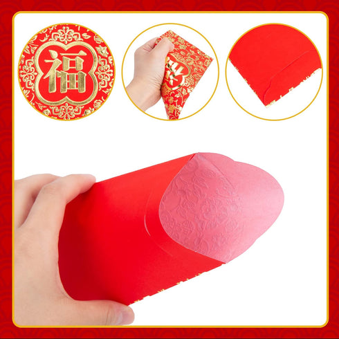 VGOODALL 36PCS Chinese New Year Red Envelopes, 2024 Dragon Year Hong Bao Packet, 6.6x3.5 Inch for Wedding Birthday