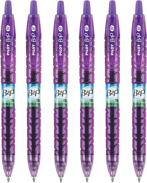 Pilot B2P - Bottle to Pen Refillable & Retractable Rolling Ball Gel Pen Made From Recycled Bottles, 0.7mm Fine Point, Purple Ink, 6-Pack by Pilot
