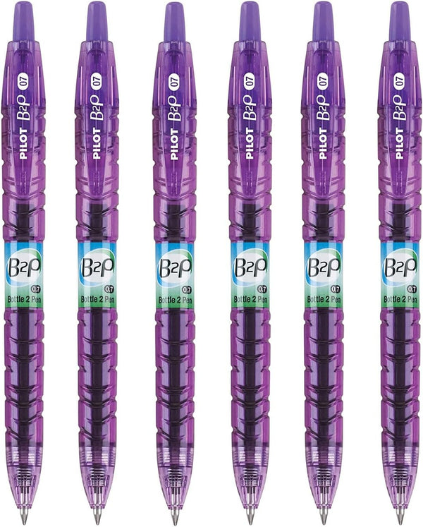 Pilot B2P - Bottle to Pen Refillable & Retractable Rolling Ball Gel Pen Made From Recycled Bottles, 0.7mm Fine Point, Purple Ink, 6-Pack by Pilot
