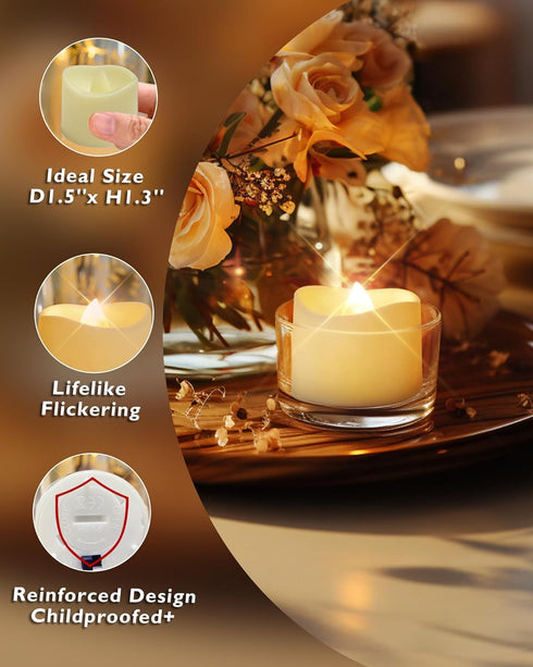 Homemory 12-Pack Battery Operated Flameless LED Tea Lights Candles, 200+ Hour Fake Electric Candles for Wedding Decor