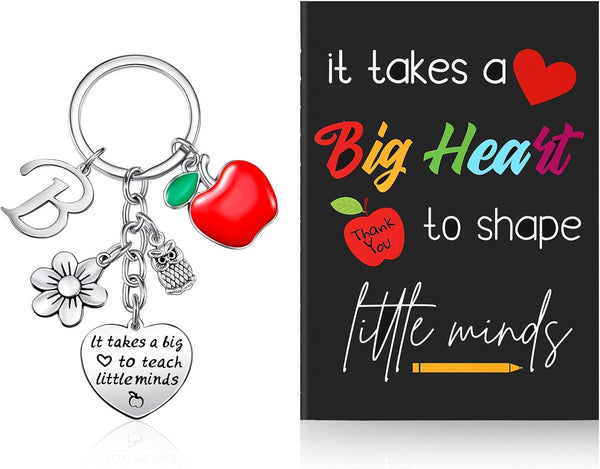 Yinkin Teacher Appreciation Gift Set, Inspirational Notebook and Keychain with Initial (Initial B Style)