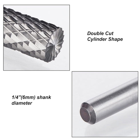 HAUTMEC Cylinder Tungsten Rotary File Carbide Burr, 1/4'' Shank for Woodworking, Drilling, Metal Carving