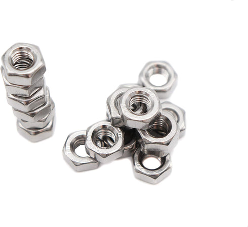 binifiMux M6 Stainless Steel Hex Nuts, Silver, Pack of 50