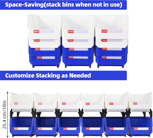 12 Pack (7x5x4 Inch), Stackable Storage Bins Plastic Stackable Storage Organizer Bins Wall Mounted Hanging Small Parts
