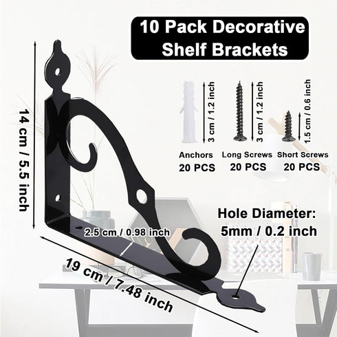 xlehoely 10 Pack Brackets,7.4 Inch xlehoel Decorative Shelf Wall Mounted L Shape Floating Shelf Bracket,L Bracket