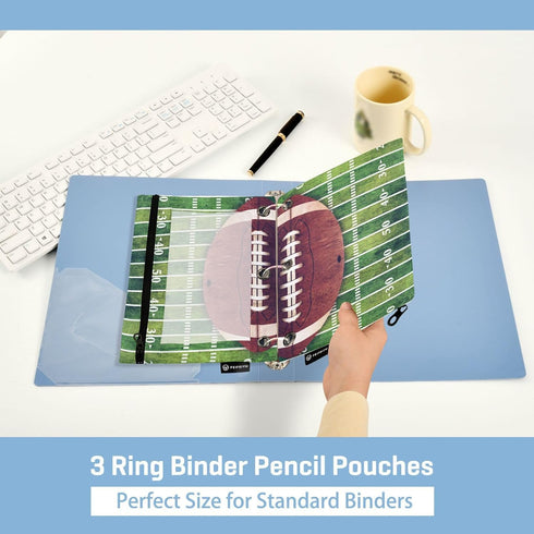 Football Pencil Pouch for 3 Ring Binder - 2 Pack Zippered Clear Pencil Case for Daily Supplies