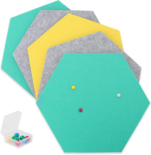 SEG Direct Large Hexagon Felt Bulletin Board, Self Adhesive Cork Board for Walls with Push Pins, 11.8 x 10.2 in, 5PCS