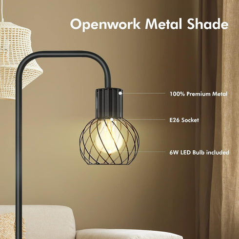 6W Bulb, Industrial Floor Lamp, LED Standing Lamp Modern with LED Foot Switch, Metal Tall Lamps for Living Room