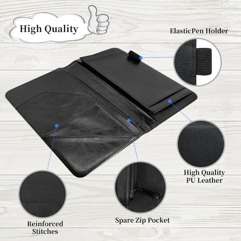 Qindaiwen Server Book Organizer with Zipper Pocket, PU Leather Restaurant Guest Check Presenters Card Holder