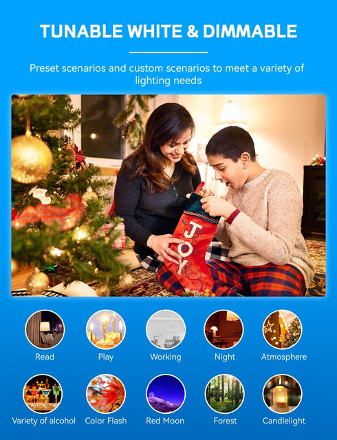 Smart Light Bulbs 4 Pack with Remote, A19 E26 800LM Color Changing LED, WiFi & Bluetooth 5.0, Dimmable, Works with Alexa