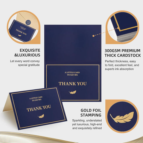 GAMSUNSTAR 300gsm 25 Pack Thank You Cards with Envelopes and Stickers | Gold Foil Stamping, Thick Paper & Secure