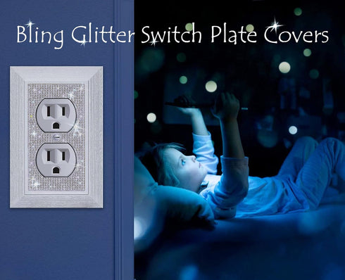Bling Wall Plates for Electrical Outlets, 2023 Glitter Covers with Silver Rhinestones, Decorative Accessories (2 Pack)