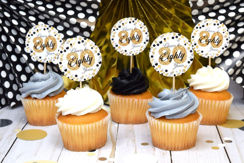Cheers to 80 Years Party Sticker Labels - 40 2" Circle Stickers by AmandaCreation for Party Favors