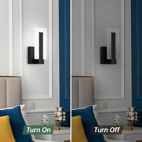 JERANDO 6000K Modern LED Acrylic Wall Sconce, Black Indoor Wall Light Fixtures, Cold White Wall Mounted Lamp, Wall
