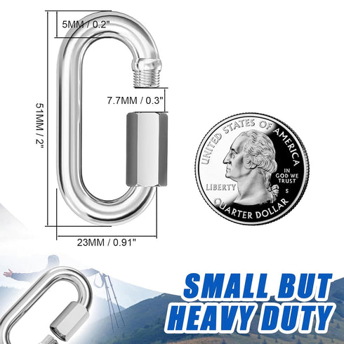 KINLINK 15PCS M5 3/16 Quick Link Chain Connector, 304 Stainless Steel carabiner, Small Locking Carabiner Clips Heavy Duty Chain Link Connector for Connecting Hammock,Swing, Shade Sail-Capacity 650LB