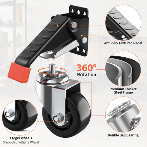 SPACEKEEPER Workbench Casters Kit, 920 Lbs Retractable Heavy Duty Wheels for Workbenches, 4 Pack