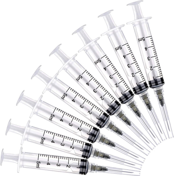 20 Pack 5ml Industrial Sterile Syringes, Plastic Disposable Syringe with 22Ga 1.2 Inch for Scientific Labs, Liquids