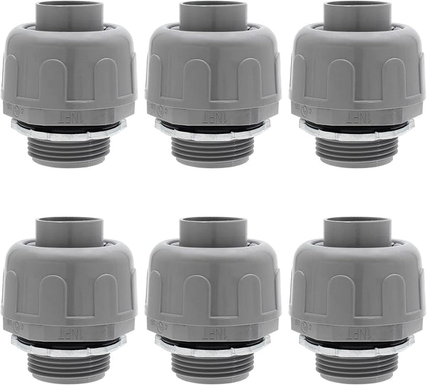 6Pcs 1 Inch NPT Liquid Tight Connector, Nonmetallic Straight Electrical Conduit Fitting, UL Listed PVC