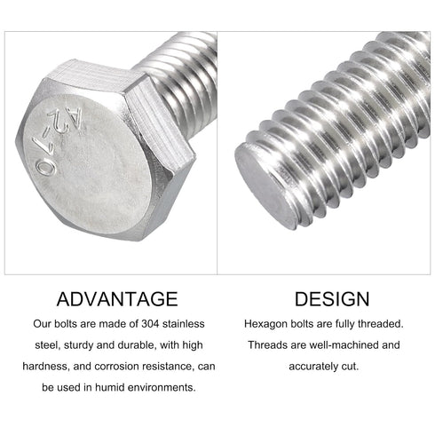 Hex Bolts (M10-1.5x40mm) 5Pcs, 304 Stainless Steel Fully Threaded Hex Head Screws for Furniture Repair