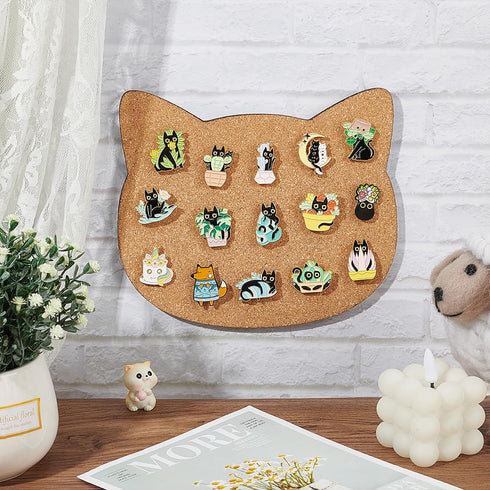 BENECREAT Cat Cork Board, 0.4inch Thick Wall Mounted Bulletin Display Board for Brooch Pin Storage, 7.8x6.7inch