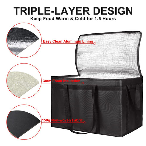 22x14x13, 1-Pack CIVJET Insulated Food Delivery Bag, XXXL Insulated Reusable Grocery Cooler/Hot Bags, Tote Bag