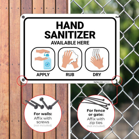 10x7 Inches, 55 Hand Sanitizer Available Here with Apply Rub and Dry Hands Graphic Sign, mil Thick HDPS (high Density