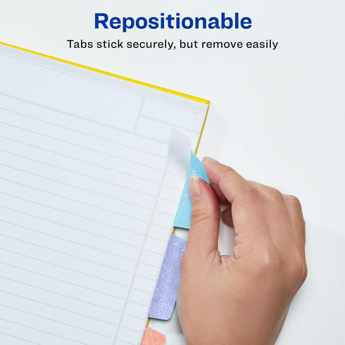 Avery Margin Ultra Tabs, 2.5" x 1", 16 Repositionable Page Tabs, Pastel Sparkle Shimmer Designs (74150)