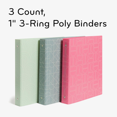 U Brands Poly Performance Artistic Marks Fashion 1" Binders, Green, Blue and Pink, Silver Metal O-Rings, 3 Count by U Brands