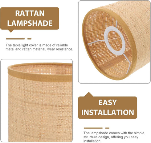 8.07X5.51X5.51In E14 E27 Kichvoe Rattan Woven Lamp Shade for Table and Floor Lamps Rustic Drum Design Unique Lampshades