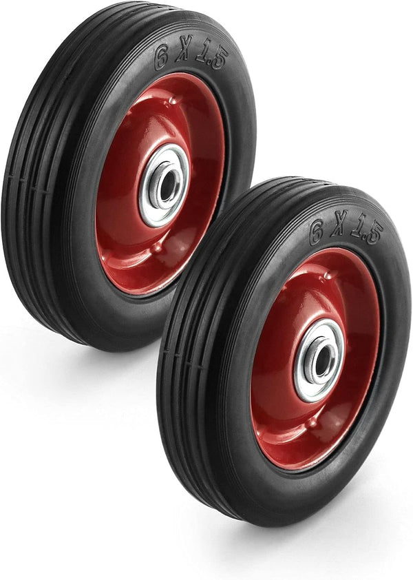 QWORK 2 Pack Premium Rubber Wheel, 6" x 1.5", 1/2" Axle, Hand Truck Wheel with Ball Bearing, Capacity up to 132 lbs