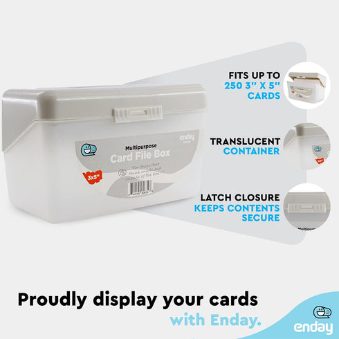 Index Card Holder Grey, 3x5 Note Flash Card Organizer Case, Stackable File with Flip Top, Holds 250 Cards