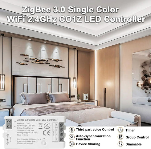 ZigBee 3.0 LED Controller C01Z, Single Color PWM Dimmer for Echo Plus and Philip H-UE Hub