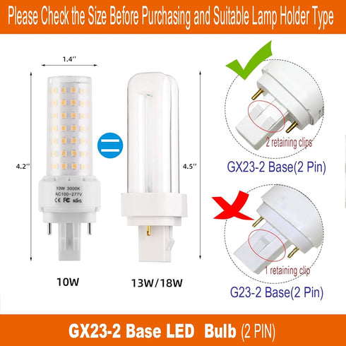 Lidesheng GX23-2 Bulb Play,3000K 2Pin Bulb, 13W 18W 10W 2pcs GX23-2 Base LED Light Plug and Warm White LED PL CFL