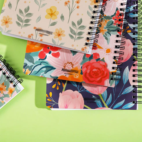 QIUKUI 4 Pieces A5 Flower Spiral Notebook Joural, A5 Size(8.3 * 5.7"), Wirebound Ruled Sketch Book Notepad Diary Memo Planner for Student and Coworkers, Great Office Supplies School Supplies