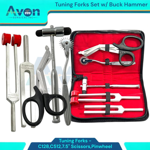 Avon Surgical 7.5in, Hammer, C128 C512 Sensory Diagnostics Examination Kit with Wartenberg Pinwheel, Bandage Shears