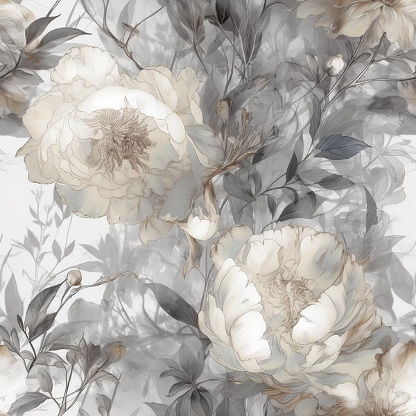 REDAMANCY 17.7"x236" Ivory Grey Peony Flower Watercolor Peel and Stick Wallpaper Modern Wall