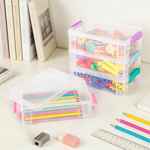 Extra Large Clear Pencil Box for Crayons, Markers, Art Supplies, Plastic Hard Pencil Case with Secure Lid, Stackable