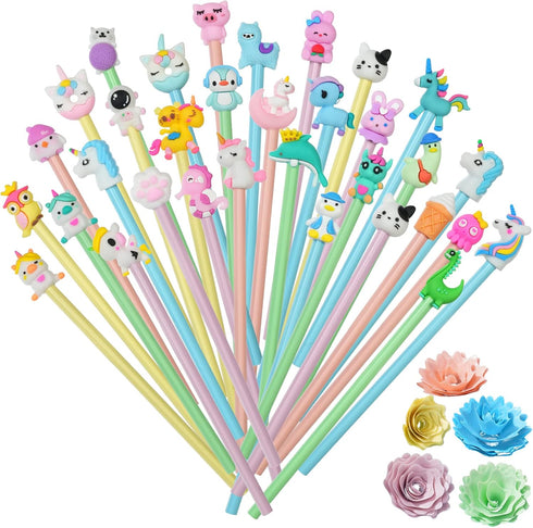 AUAUY Pencils #2 HB, Fun Cartoon Pencil Toppers, 15PCS Wood-Cased Graphite Pencils for Kids