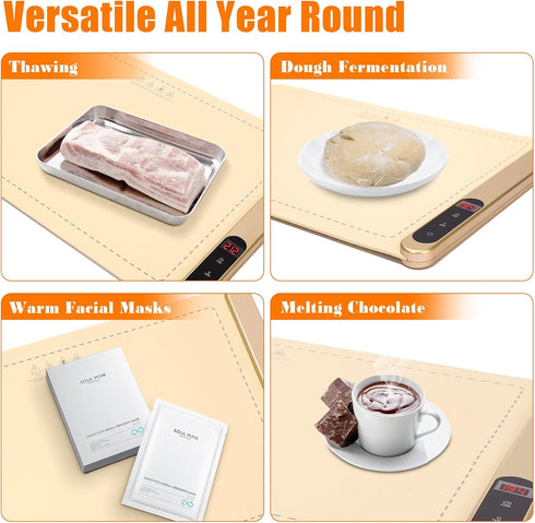 24x14.5 Inch 6 Settings Food Warming Mat Mat for Food,Electric Warming Tray with Temp & Timer, Auto Shut-Off, Portable