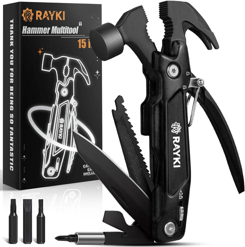 Father's Day Gifts - Hammer Multitool 15 in 1 for Men, Dad, Husband, Boyfriend - Camping Accessories Survival Gear with