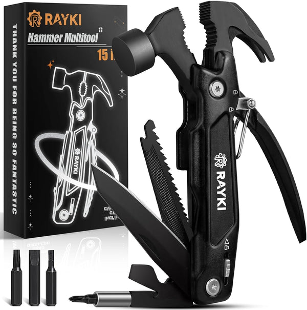 Father's Day Gifts - Hammer Multitool 15 in 1 for Men, Dad, Husband, Boyfriend - Camping Accessories Survival Gear with