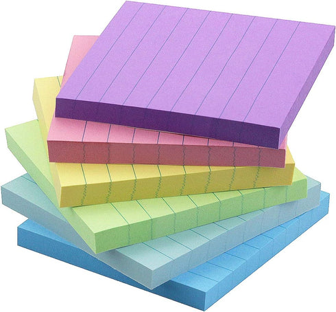 Early Buy Lined Sticky Notes 4x4, Self-Stick Notes with Lines, 6 Candy Color Pads, 70 Sheets/Pad.