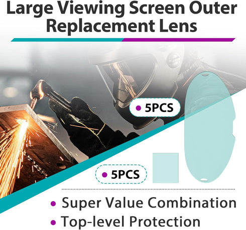 Joworthy 10 Set LYG-Q800D (5PCS 5PCS PCS Large Viewing Screen Replacement Lens for Welding Helmet, Sturdy and Durable
