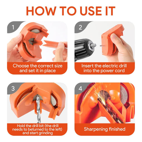 Multipurpose Drill Bit Sharpener for All Bits, Grinding Tool with 4 Wheels for Carbide, Masonry, High-Speed Steel