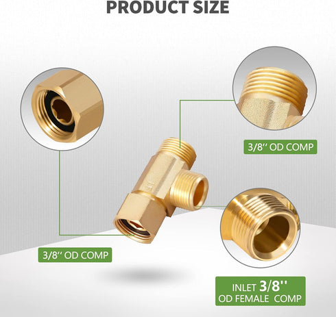 Litorange Lead-Free 2 PCS Brass Angle Stop Add-A-Tee Valve 3/8" Compression Inlet by 3/8" Compression Outlet by 3/8 Inch Easy Connect Tee by LitOrange