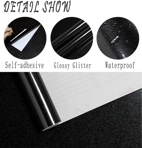 Glossy Black Contact Paper - Shiny Peel and Stick Wallpaper for Kitchen Cabinets, 15.8" 118.1"