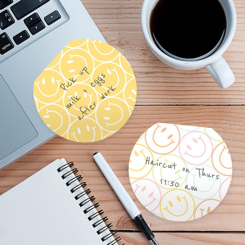 Gotcha Covered Smiley Face Sticky Note Pad Assortment - Set of 3 Round Flat Top Happy Note Pads, 3.5" Retro Rainbow, 50
