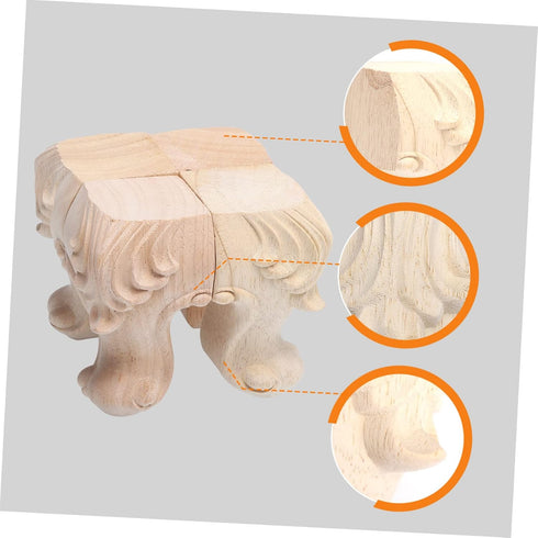 4pcs NUOBESTY Solid Rubber Wood Carved Furniture Legs with Skid Design Stable Sofa and Cabinet Support Feet Decorative
